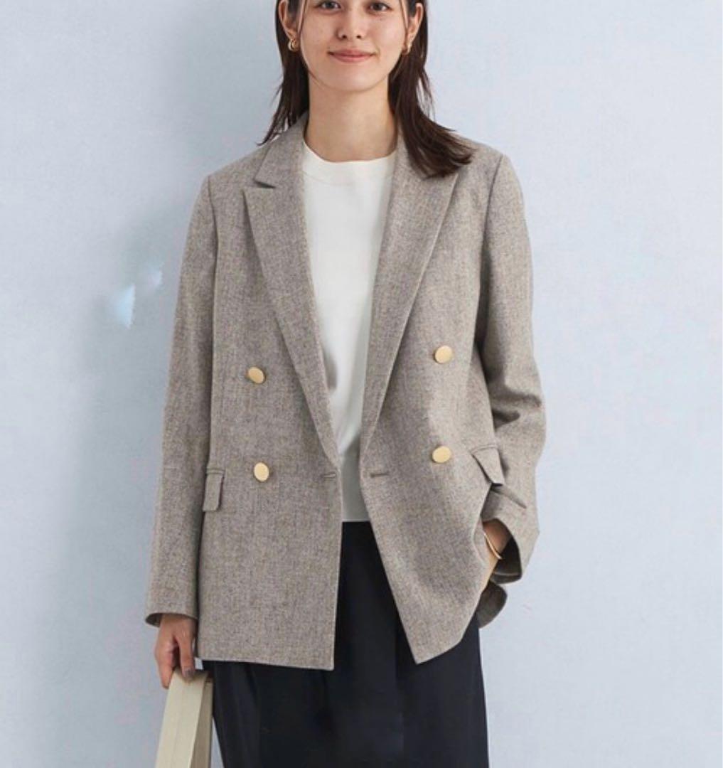 【極美品】✨グリーンレーベルリラクシング✽メランジツイルダブルジャケット 36