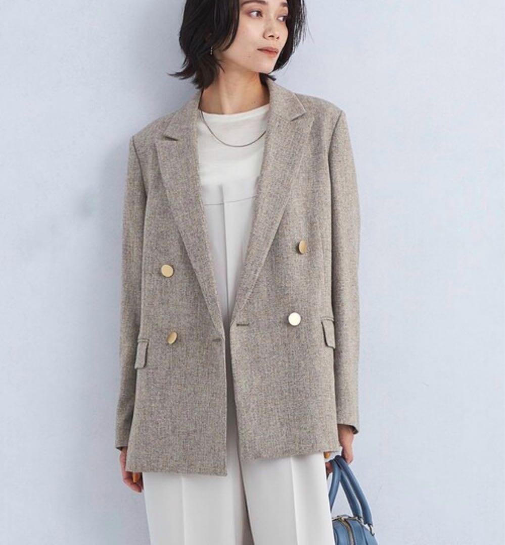 【極美品】✨グリーンレーベルリラクシング✽メランジツイルダブルジャケット 36