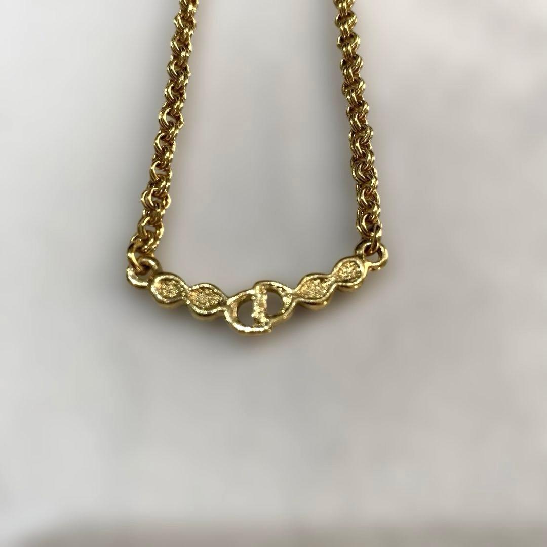 【美品】クリスチャンディオール ネックレス CDロゴ　　ラインストーン ゴールド