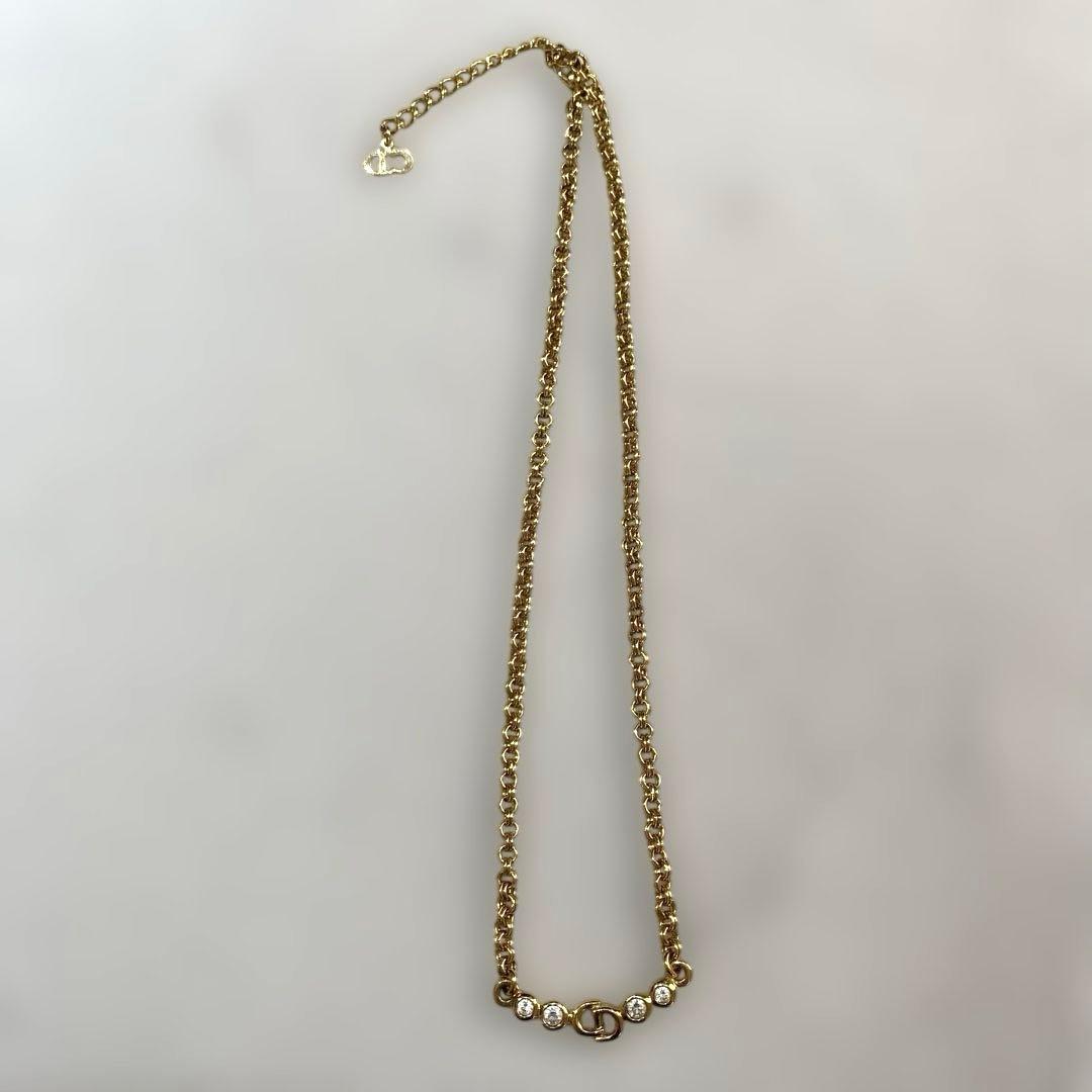 【美品】クリスチャンディオール ネックレス CDロゴ　　ラインストーン ゴールド