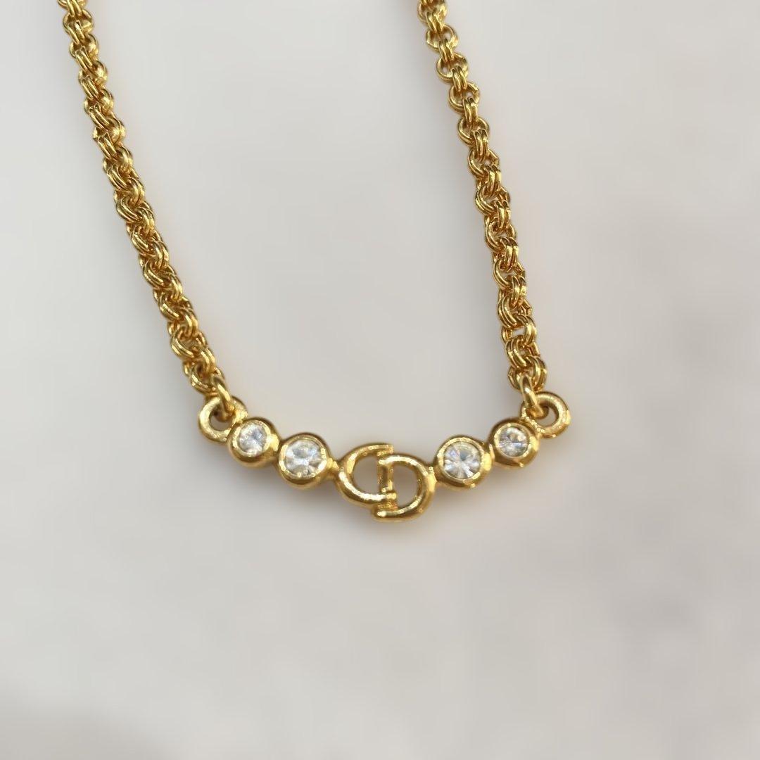 【美品】クリスチャンディオール ネックレス CDロゴ　　ラインストーン ゴールド