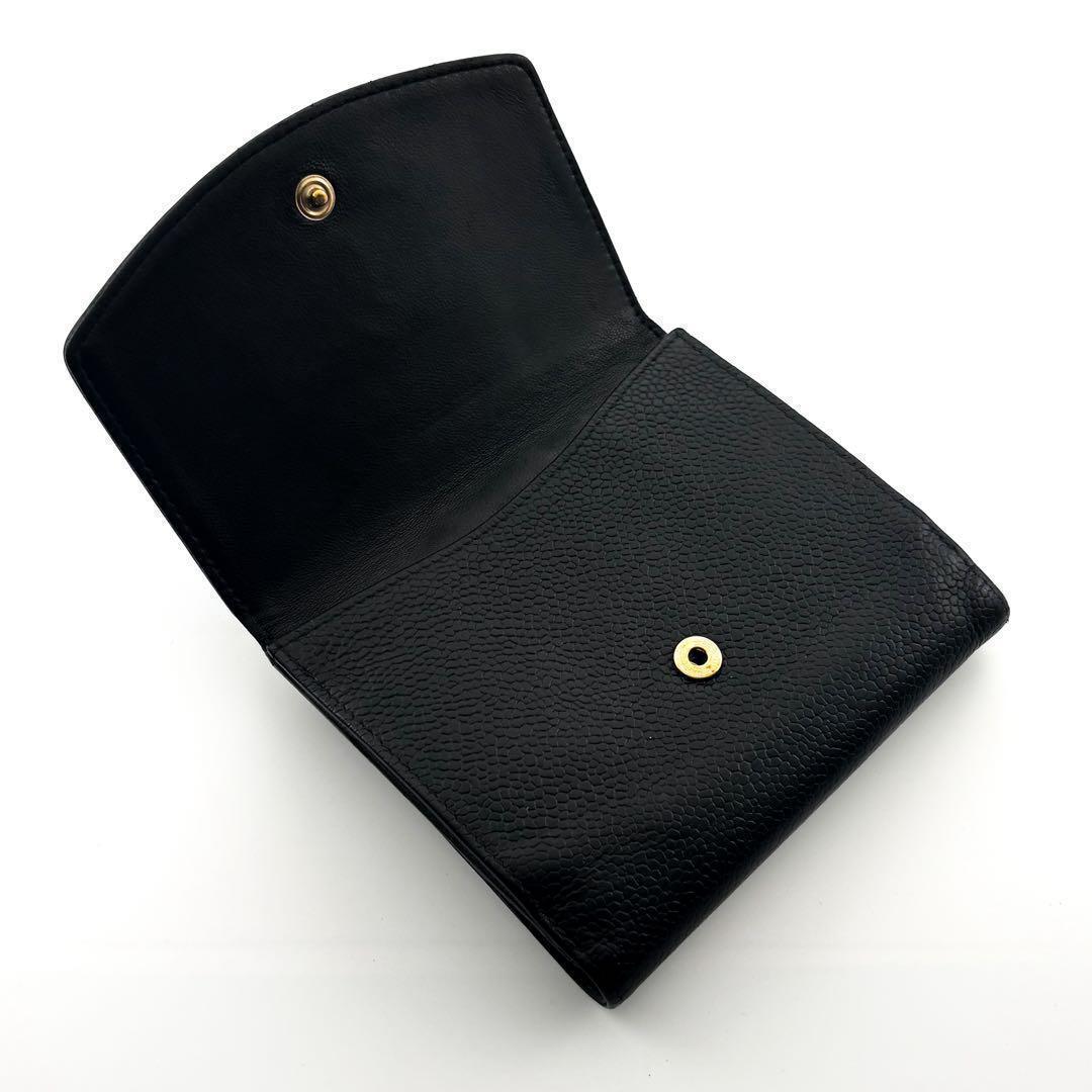 【美品✨】シャネル 財布 ココステッチ キャビア Wホック 二つ折 BL 黒