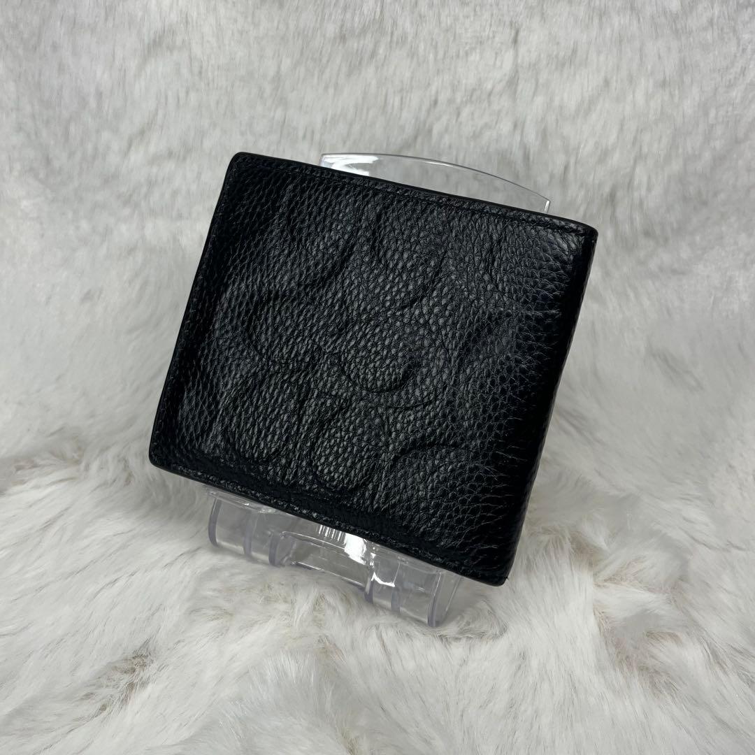【極美品】COACH黒レザーエンボス加工二つ折り財布