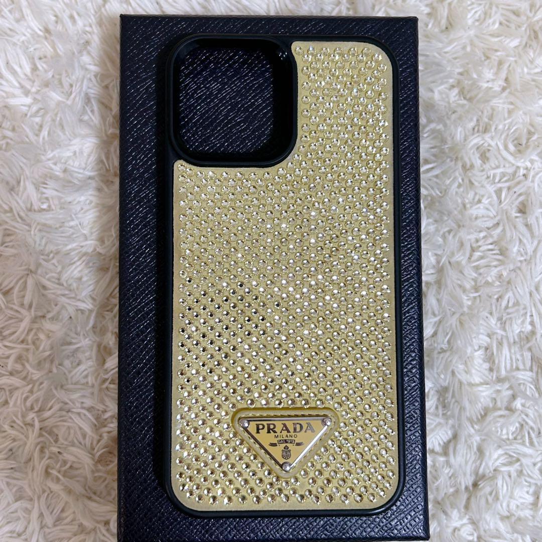 極美品 PRADA iPhoneケース ゴールド スタッズ付き 箱 保証書付き