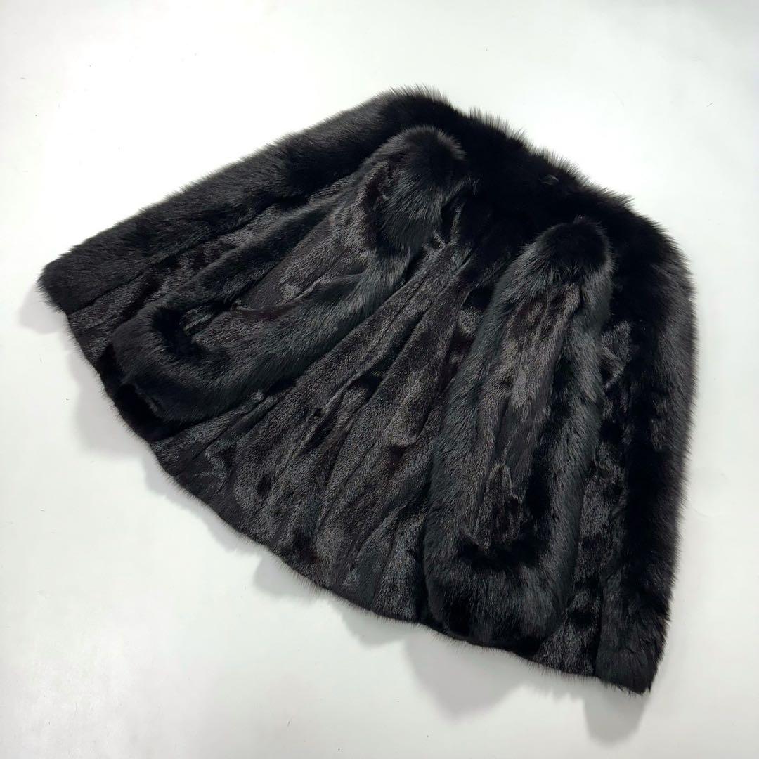 ボリューム◎SAGA FOX ファーコート フォックス×ミンク 毛皮 黒　銀サガ