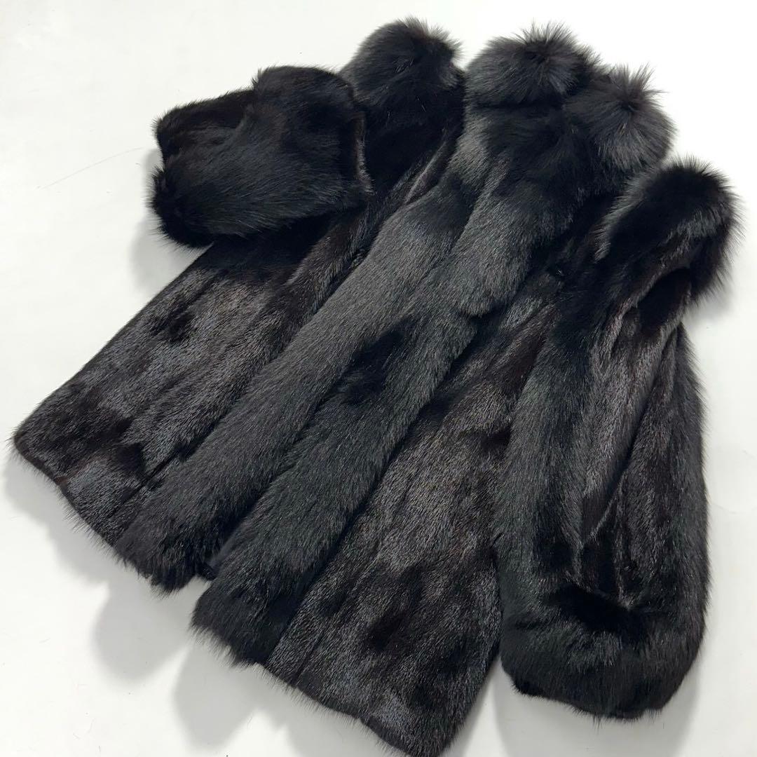 ボリューム◎SAGA FOX ファーコート フォックス×ミンク 毛皮 黒　銀サガ