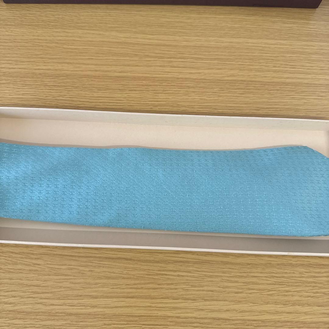 エルメス　水色 シルク100% ネクタイ フランス製