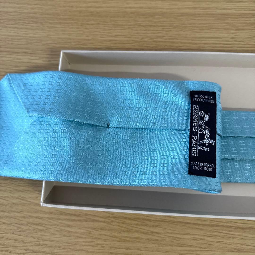エルメス　水色 シルク100% ネクタイ フランス製