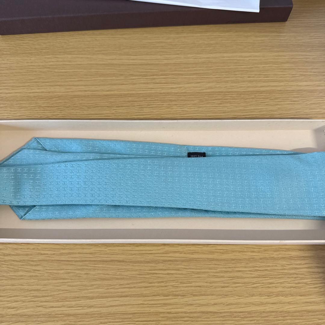 エルメス　水色 シルク100% ネクタイ フランス製