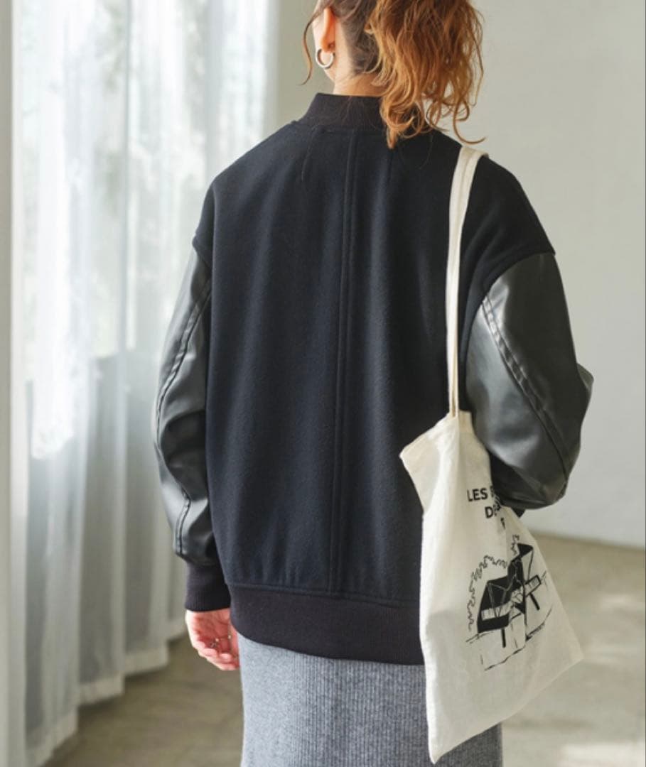 Spick &span ブラック スタジャン ウール・合成皮革