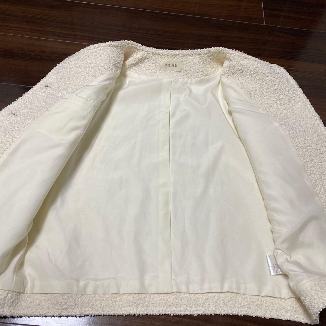 トゥモローランド　デプレ　コットンブークレー クルーネックジャケット　ノーカラー