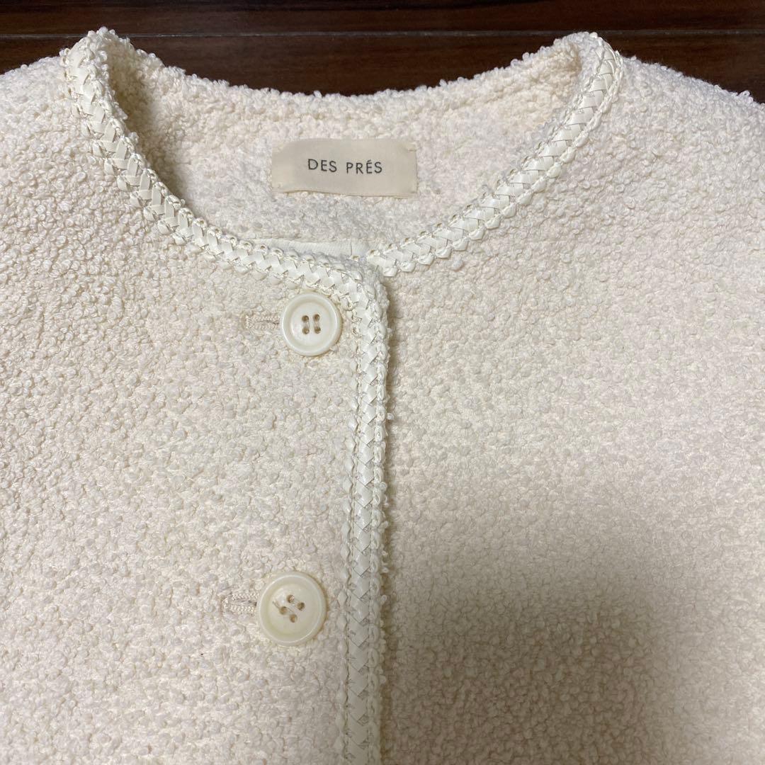 トゥモローランド　デプレ　コットンブークレー クルーネックジャケット　ノーカラー