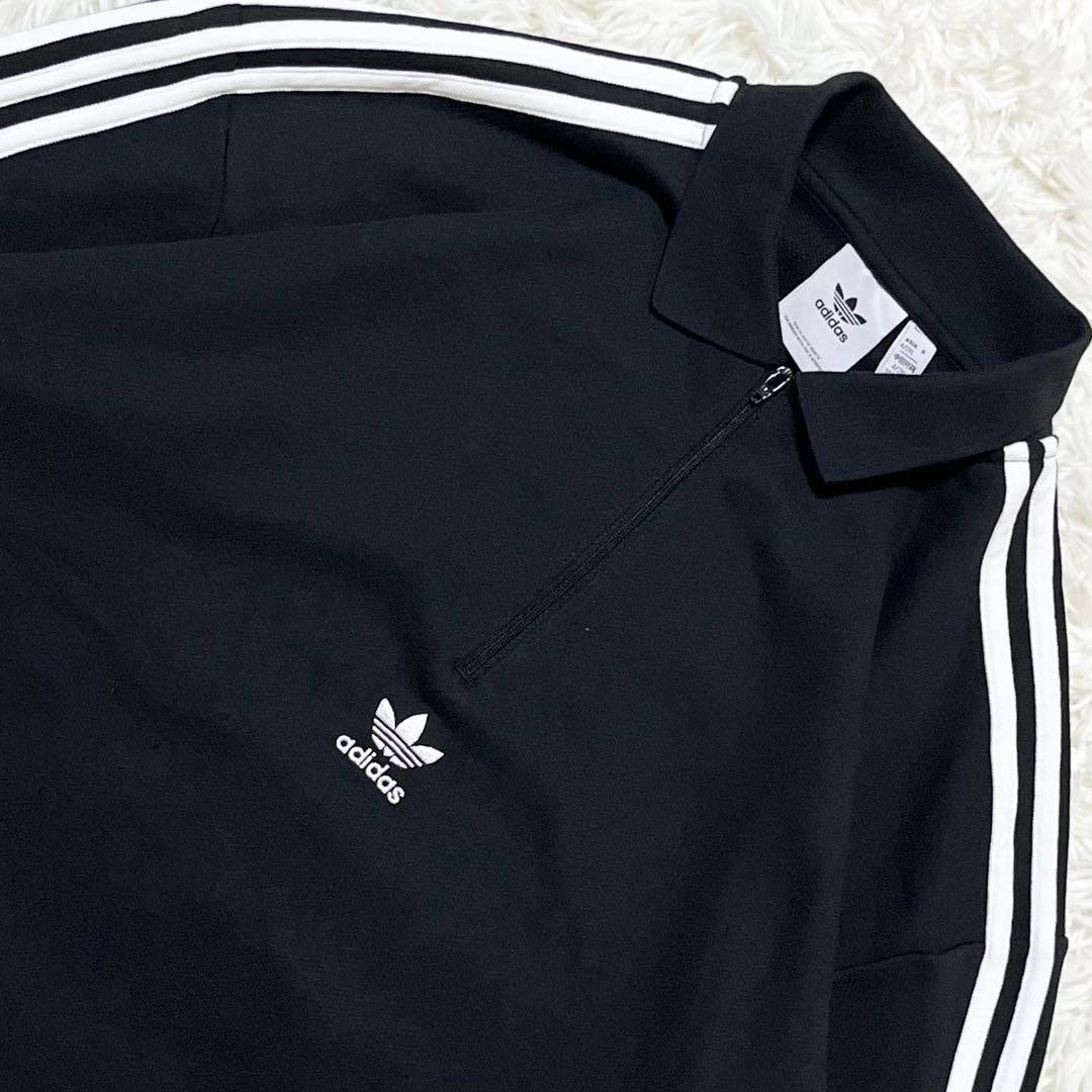 アディダス ハーフジップスウェット センタートレフォイルロゴ刺繍 3XL 黒