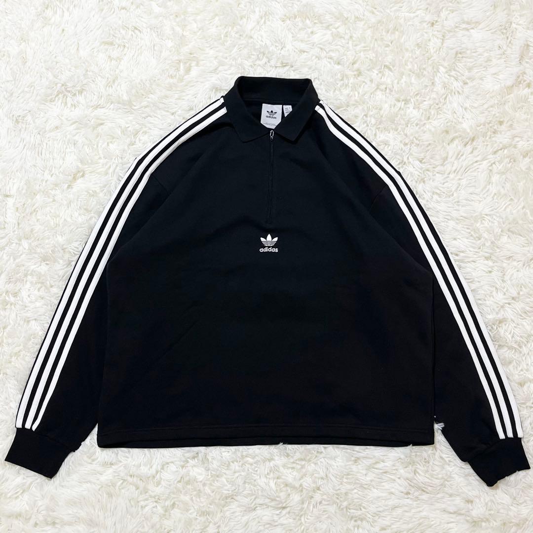 アディダス ハーフジップスウェット センタートレフォイルロゴ刺繍 3XL 黒