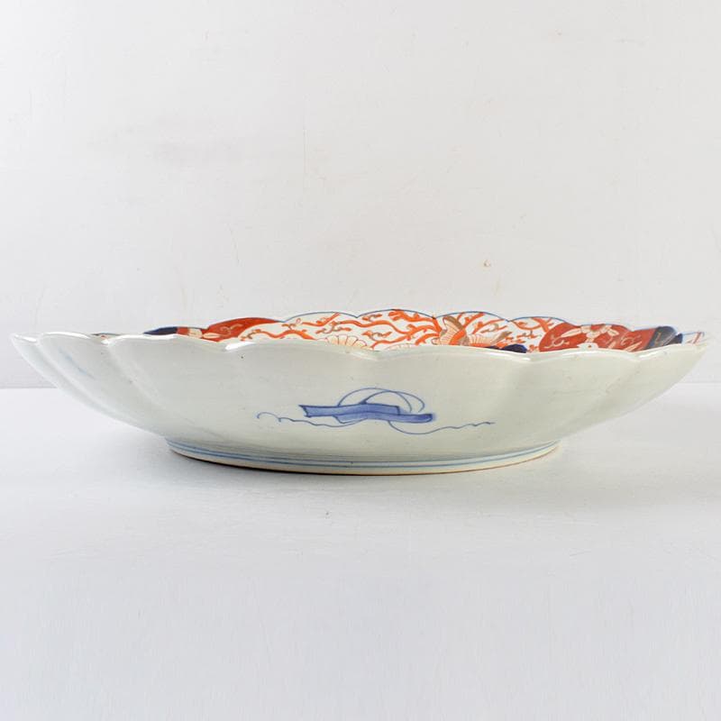 りりあ　古伊万里　染錦　花文輪花皿　大皿　直径約40cm　V　R5856B