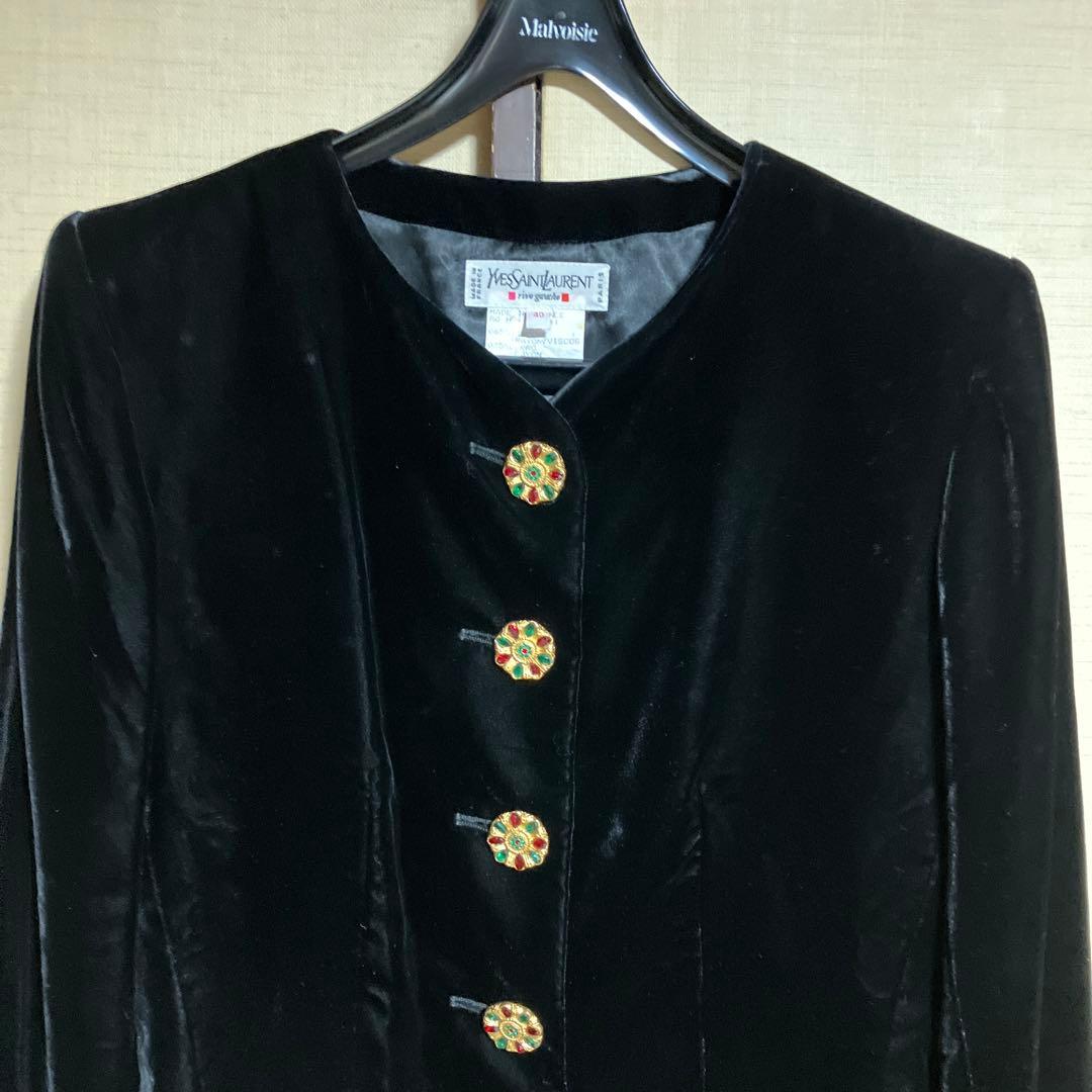美品❣️イヴサンローラン　ベルベットノーカラージャケット