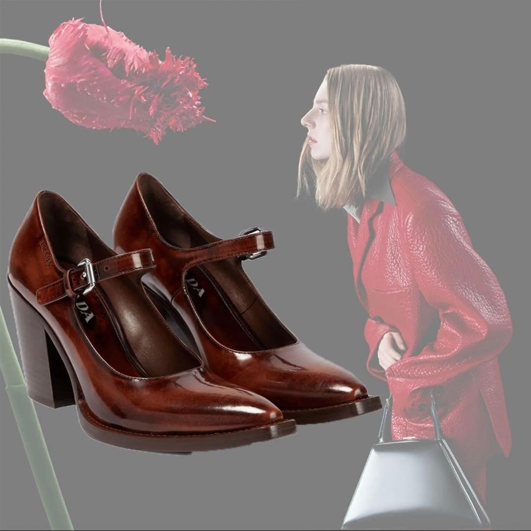 PRADA ブラウン ヒール靴 ポインテッドトゥ