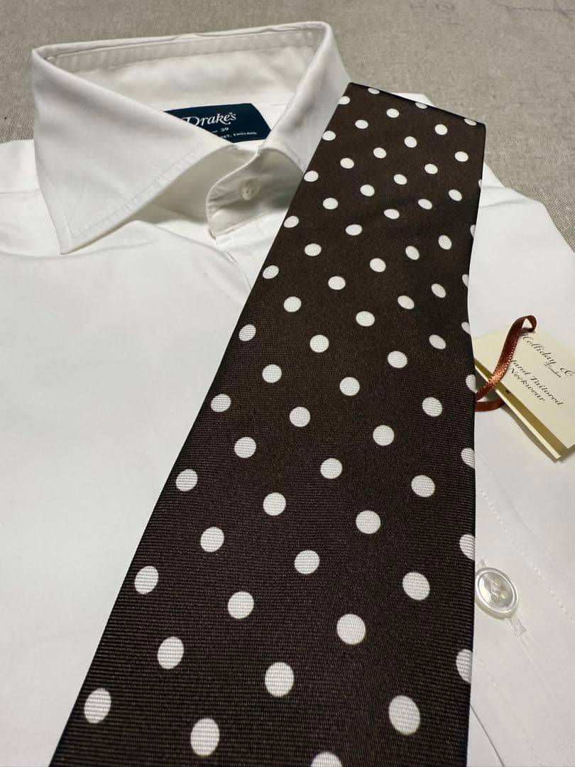 【新品】Holliday & Brown／シルクドットタイ／ブラウン／イタリア製