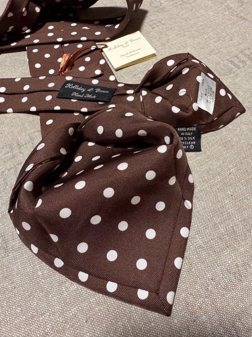 【新品】Holliday & Brown／シルクドットタイ／ブラウン／イタリア製