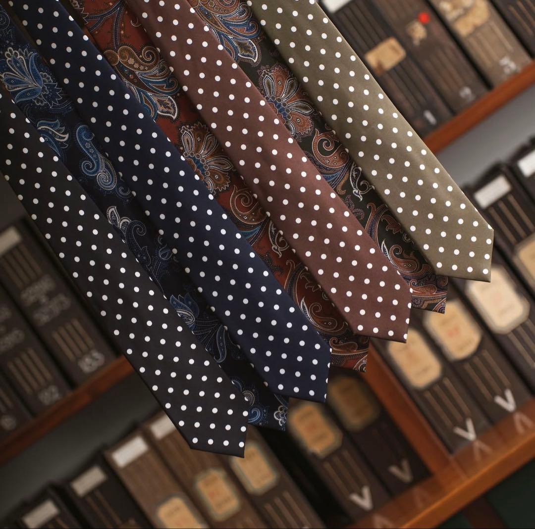 【新品】Holliday & Brown／シルクドットタイ／ブラウン／イタリア製