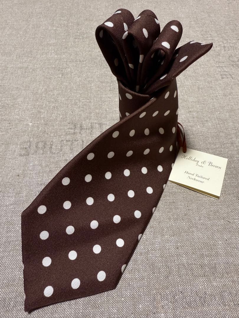 【新品】Holliday & Brown／シルクドットタイ／ブラウン／イタリア製