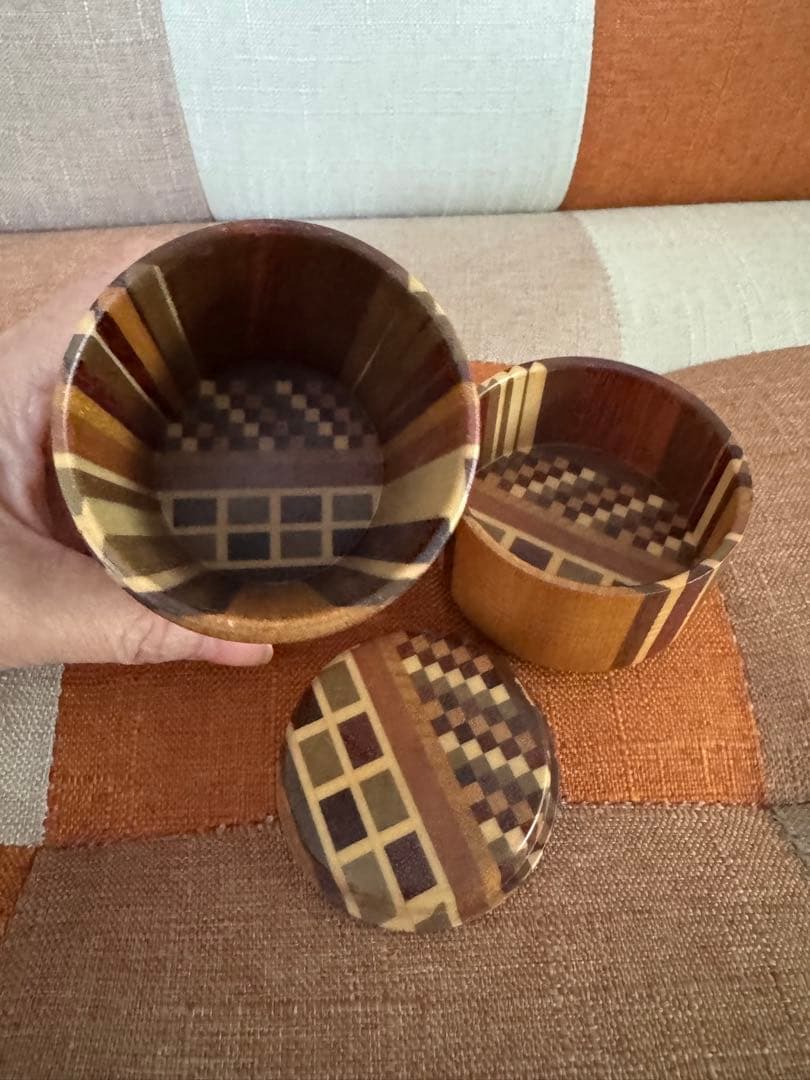 箱根寄木細工 ムク　円筒形茶筒　価格交渉お気軽に。