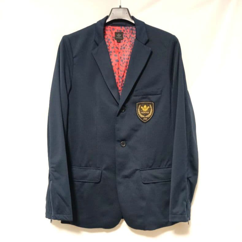 希少美品 アディダス 上下セットアップ Lサイズ ネイビー 裏地ヒョウ柄