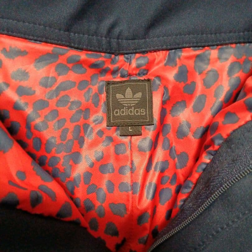 希少美品 アディダス 上下セットアップ Lサイズ ネイビー 裏地ヒョウ柄