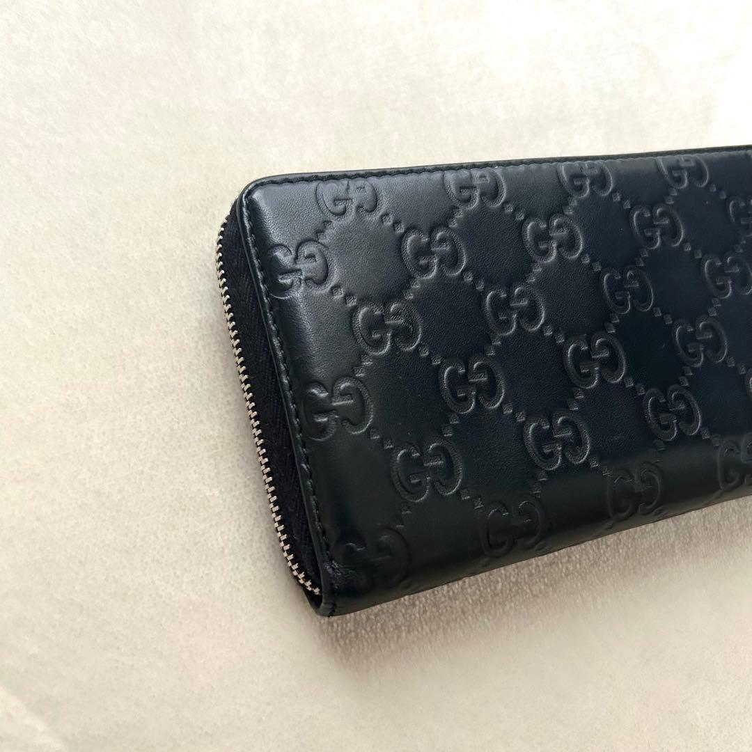 GUCCI グッチ 長財布 ラウンドファスナー シマ 黒