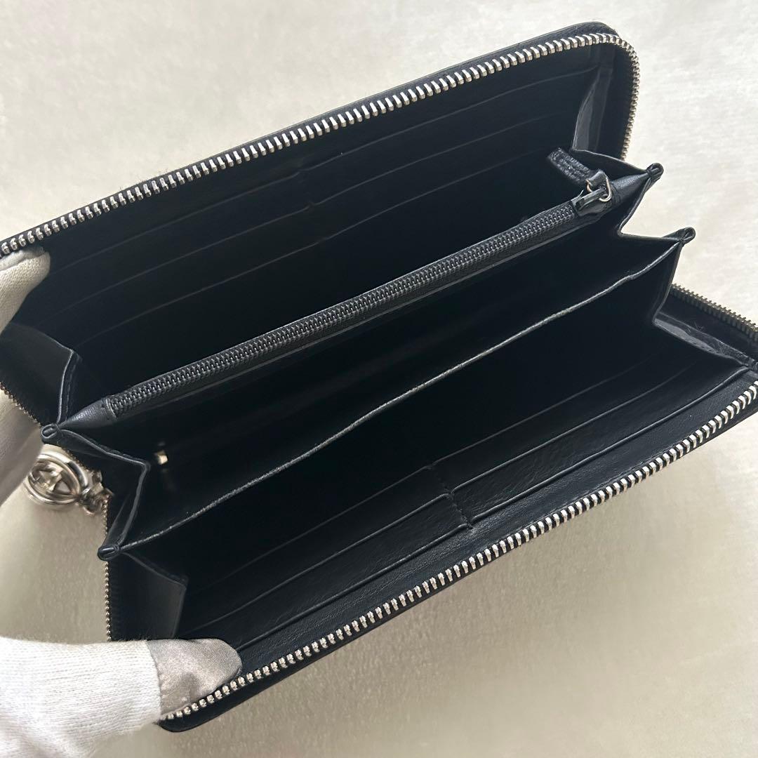 GUCCI グッチ 長財布 ラウンドファスナー シマ 黒