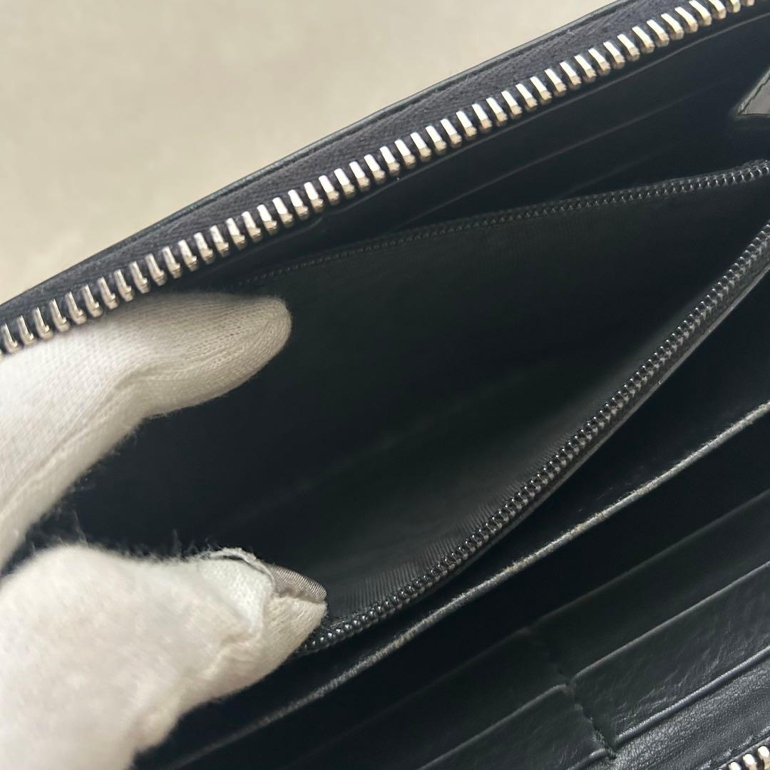 GUCCI グッチ 長財布 ラウンドファスナー シマ 黒