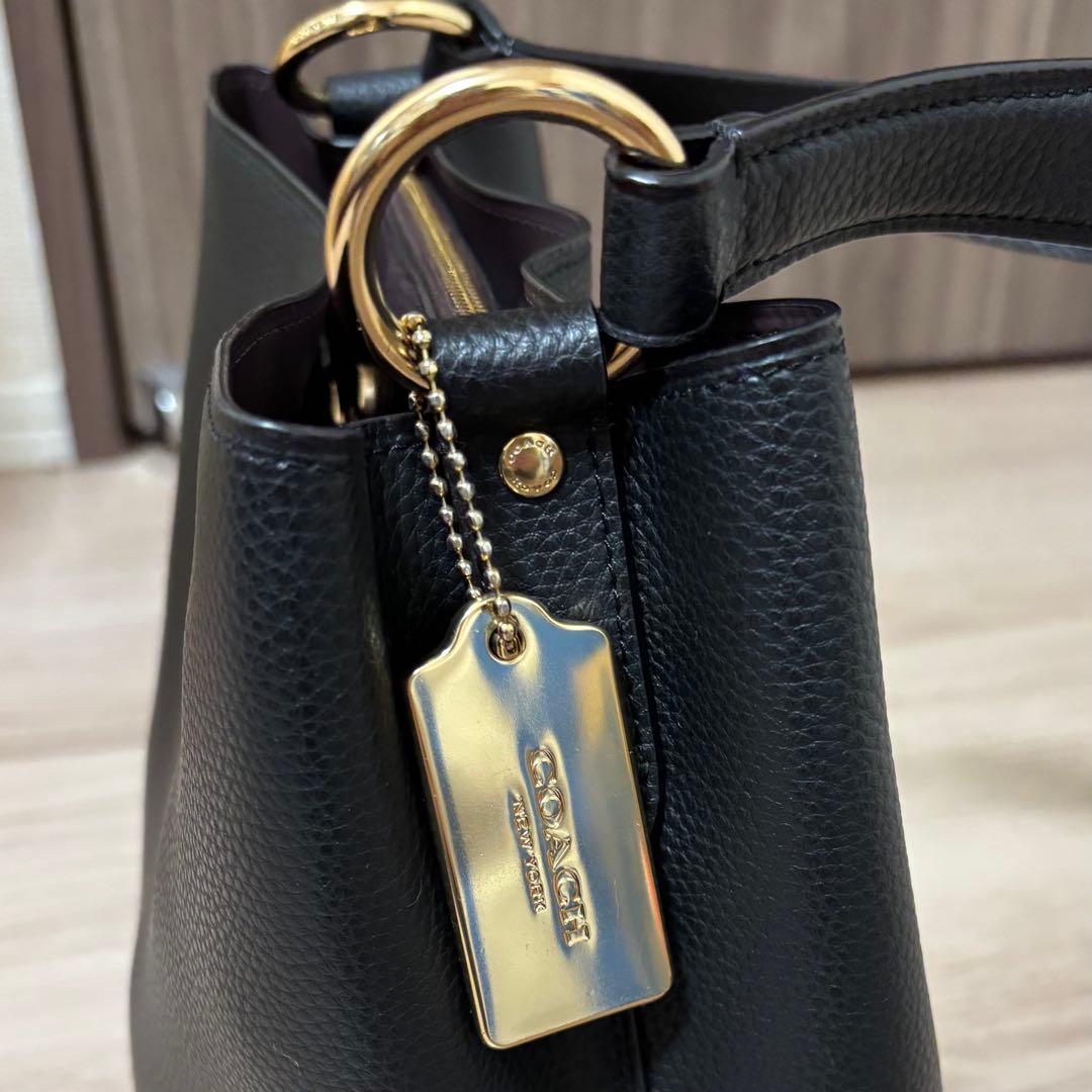【美品】COACH コーチ ブラックレザー ショルダーバッグ