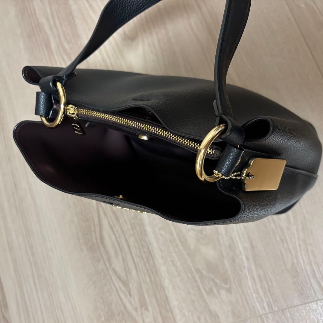 【美品】COACH コーチ ブラックレザー ショルダーバッグ
