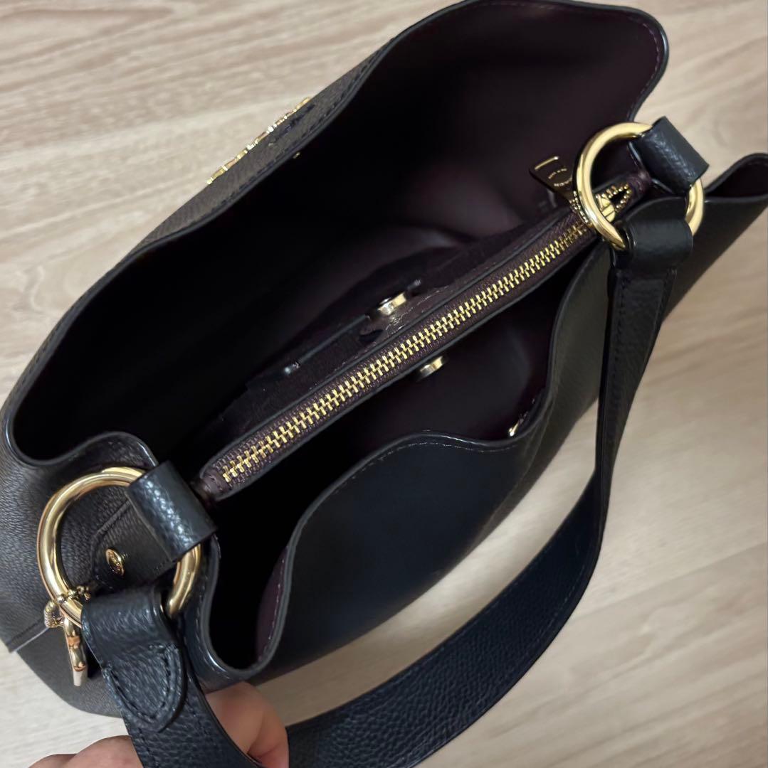 【美品】COACH コーチ ブラックレザー ショルダーバッグ