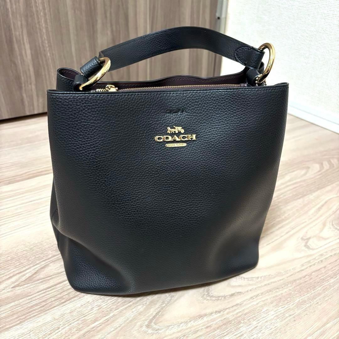 【美品】COACH コーチ ブラックレザー ショルダーバッグ
