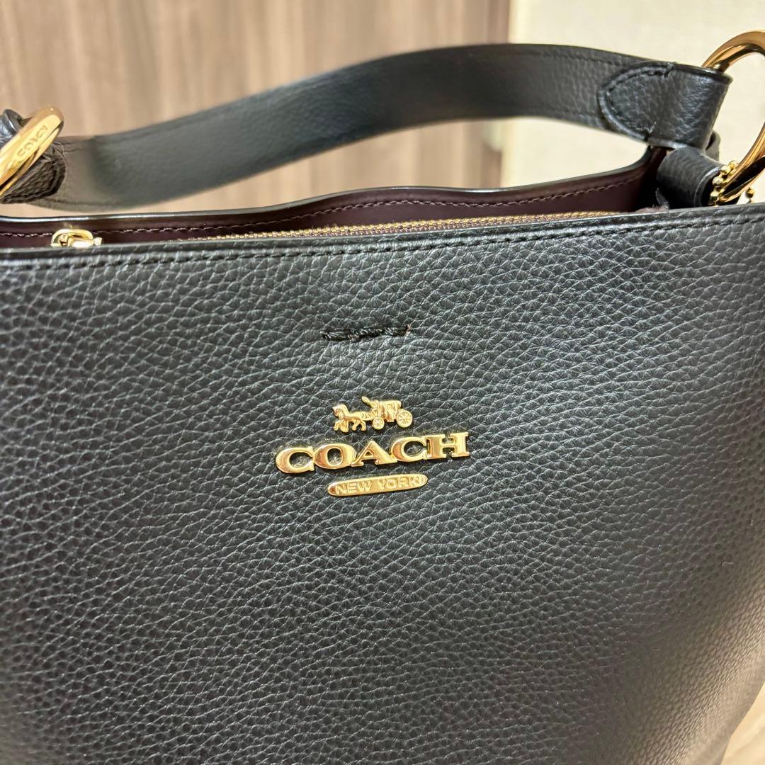 【美品】COACH コーチ ブラックレザー ショルダーバッグ