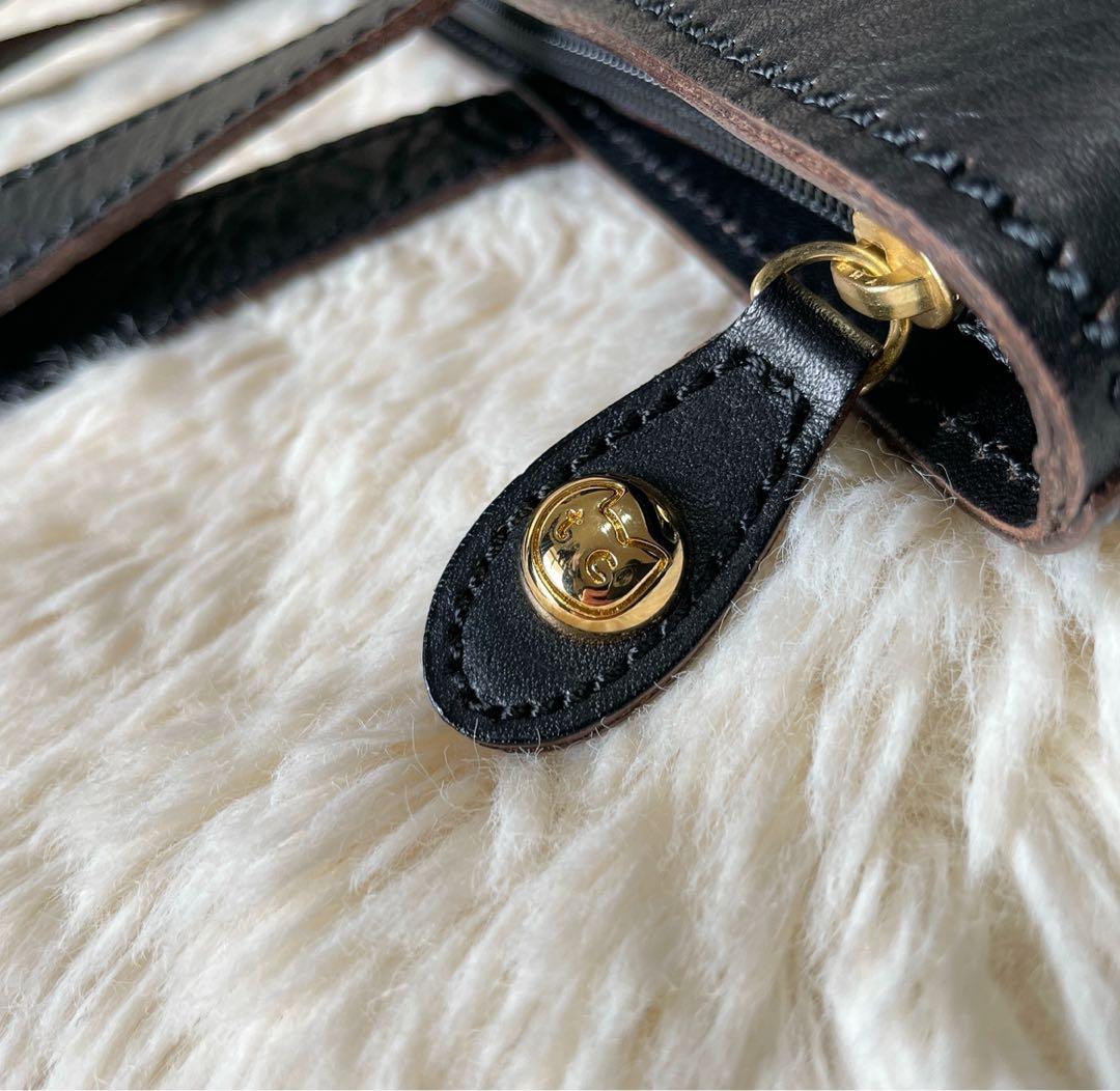 ♡新品♡ツモリチサト　ブラック　レザートート　日本製　収納可　猫　金ボタン