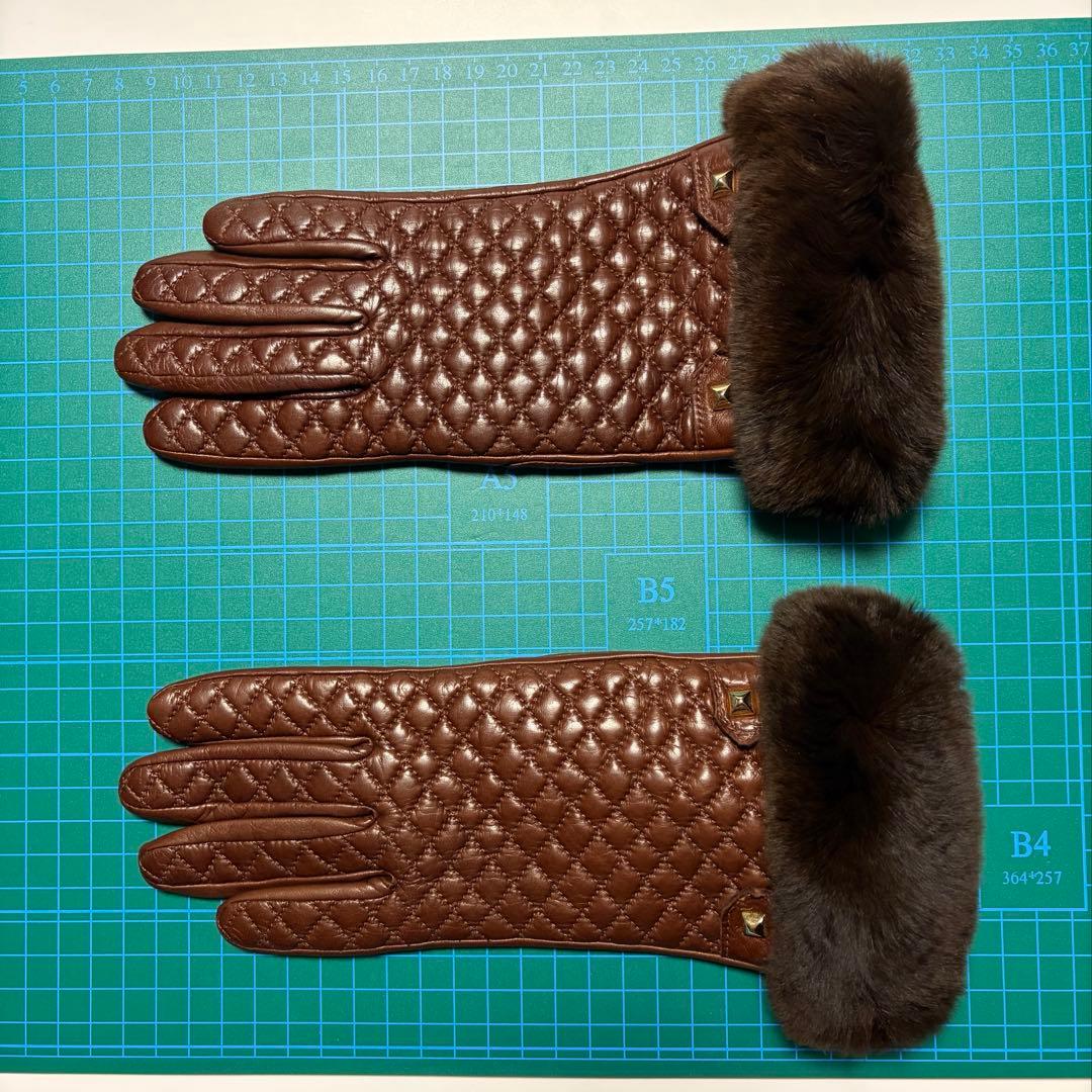 Sermoneta ブラウンレザー手袋 ファー付き19㎝　新品（イタリア製）