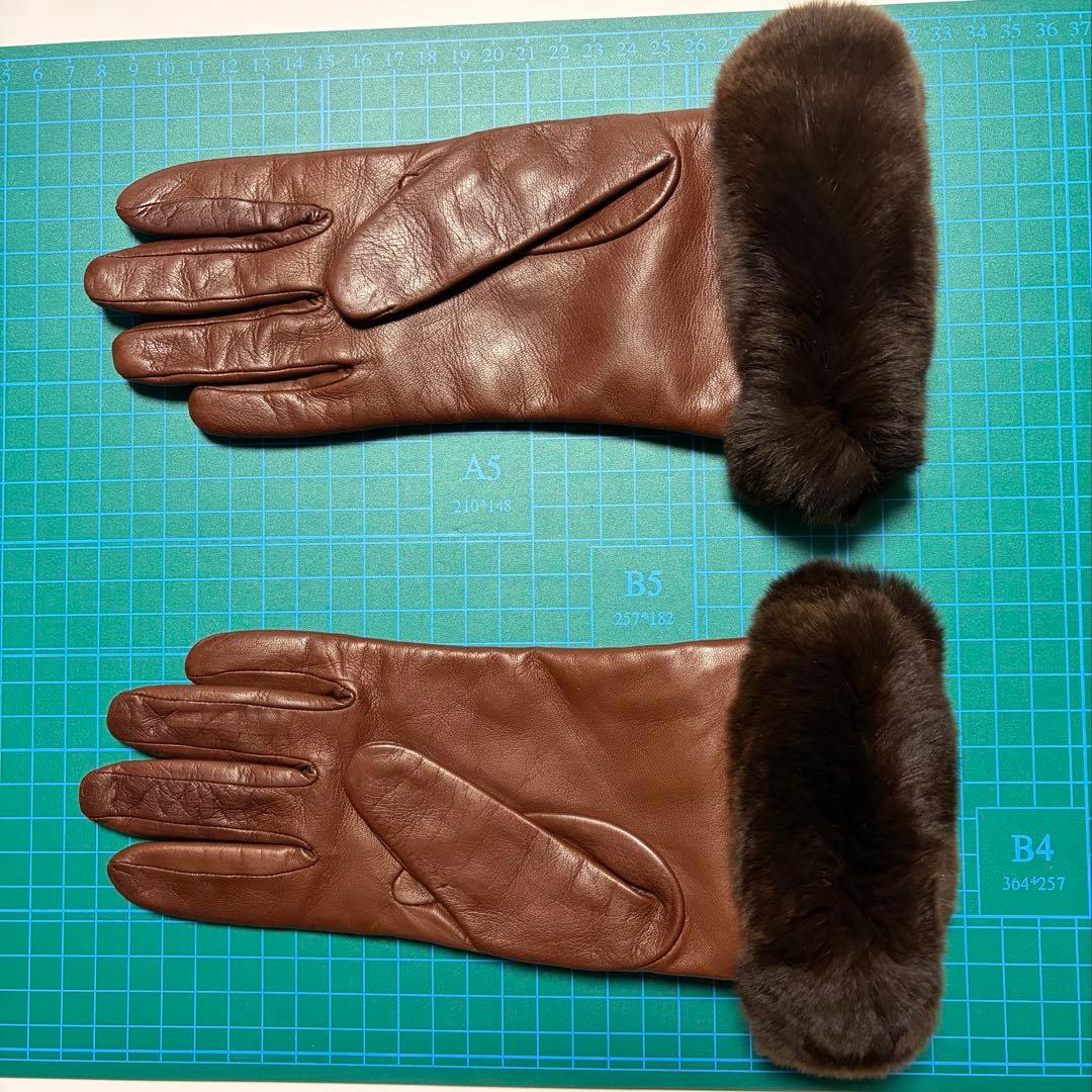 Sermoneta ブラウンレザー手袋 ファー付き19㎝　新品（イタリア製）
