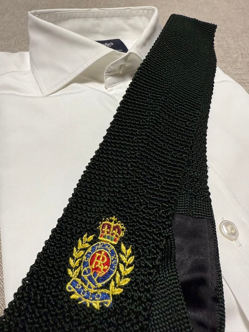 Ralph Lauren／ソリッドニットタイ／エンブレム／王冠／Italy製