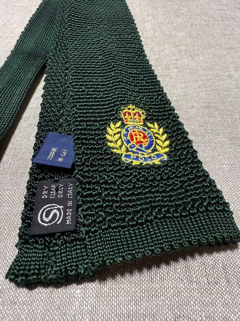 Ralph Lauren／ソリッドニットタイ／エンブレム／王冠／Italy製