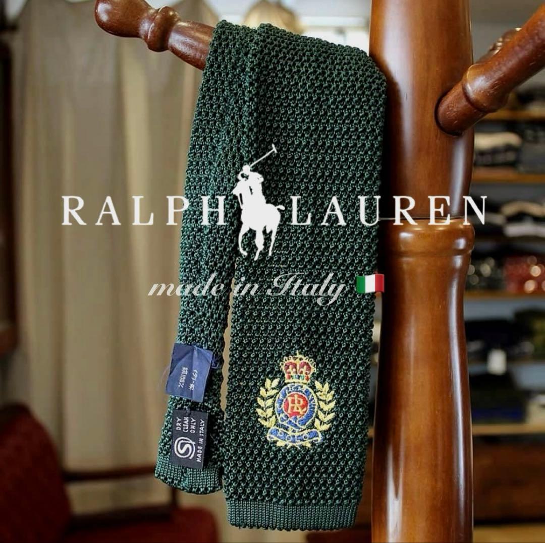 Ralph Lauren／ソリッドニットタイ／エンブレム／王冠／Italy製