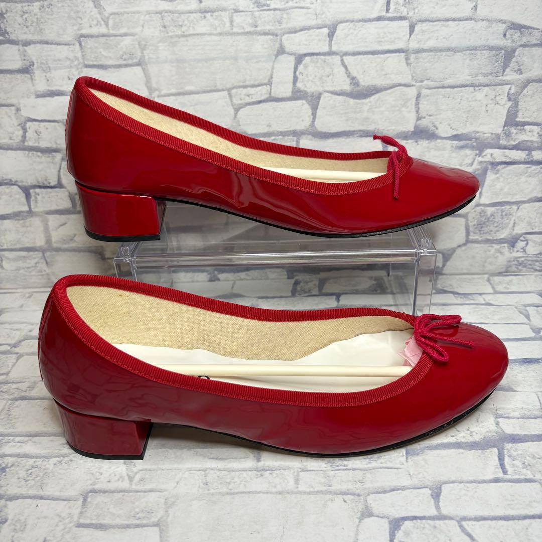 未使用級 希少26cm レペット カミーユ リボン エナメル パンプス 赤