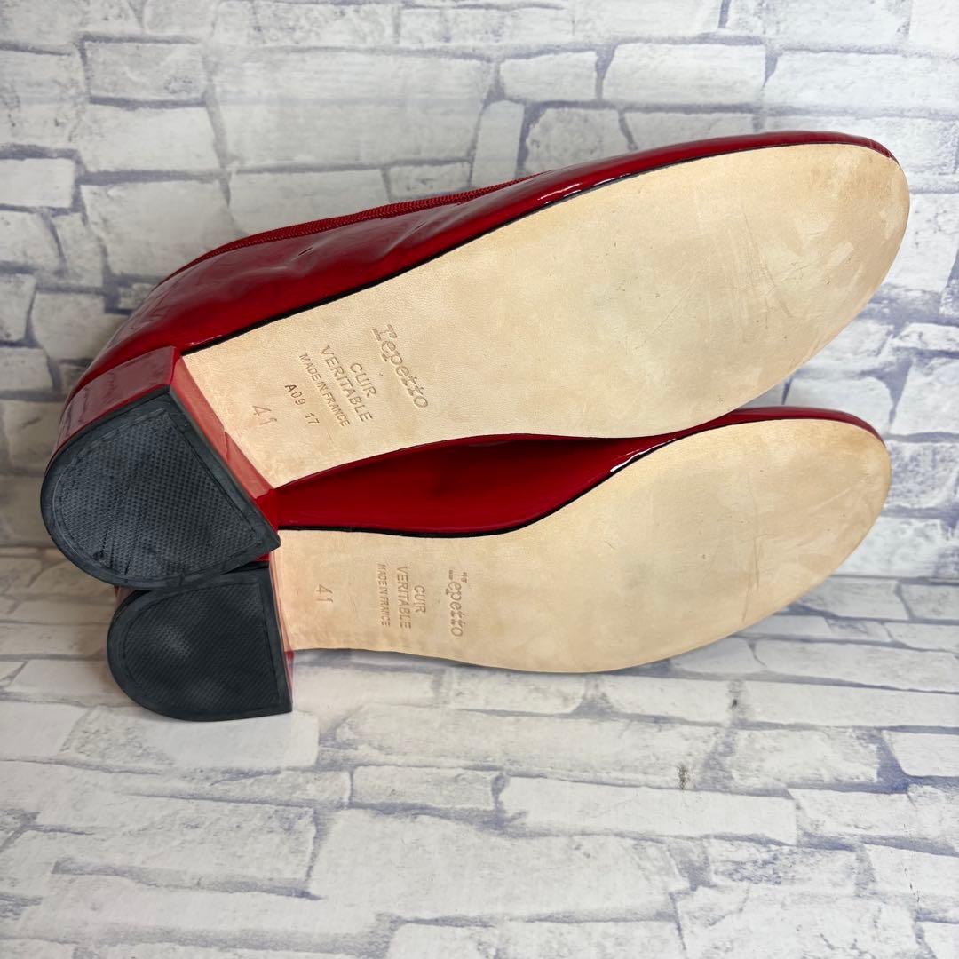未使用級 希少26cm レペット カミーユ リボン エナメル パンプス 赤