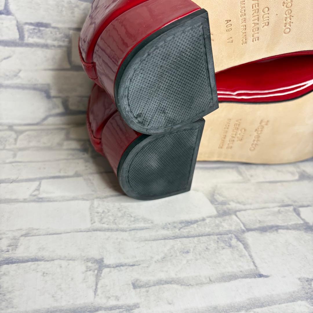 未使用級 希少26cm レペット カミーユ リボン エナメル パンプス 赤