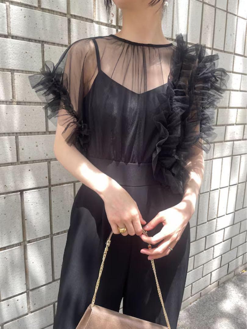 ラグナムーン　チュール　オールインワン　サロペット　パンツドレス　ブラック