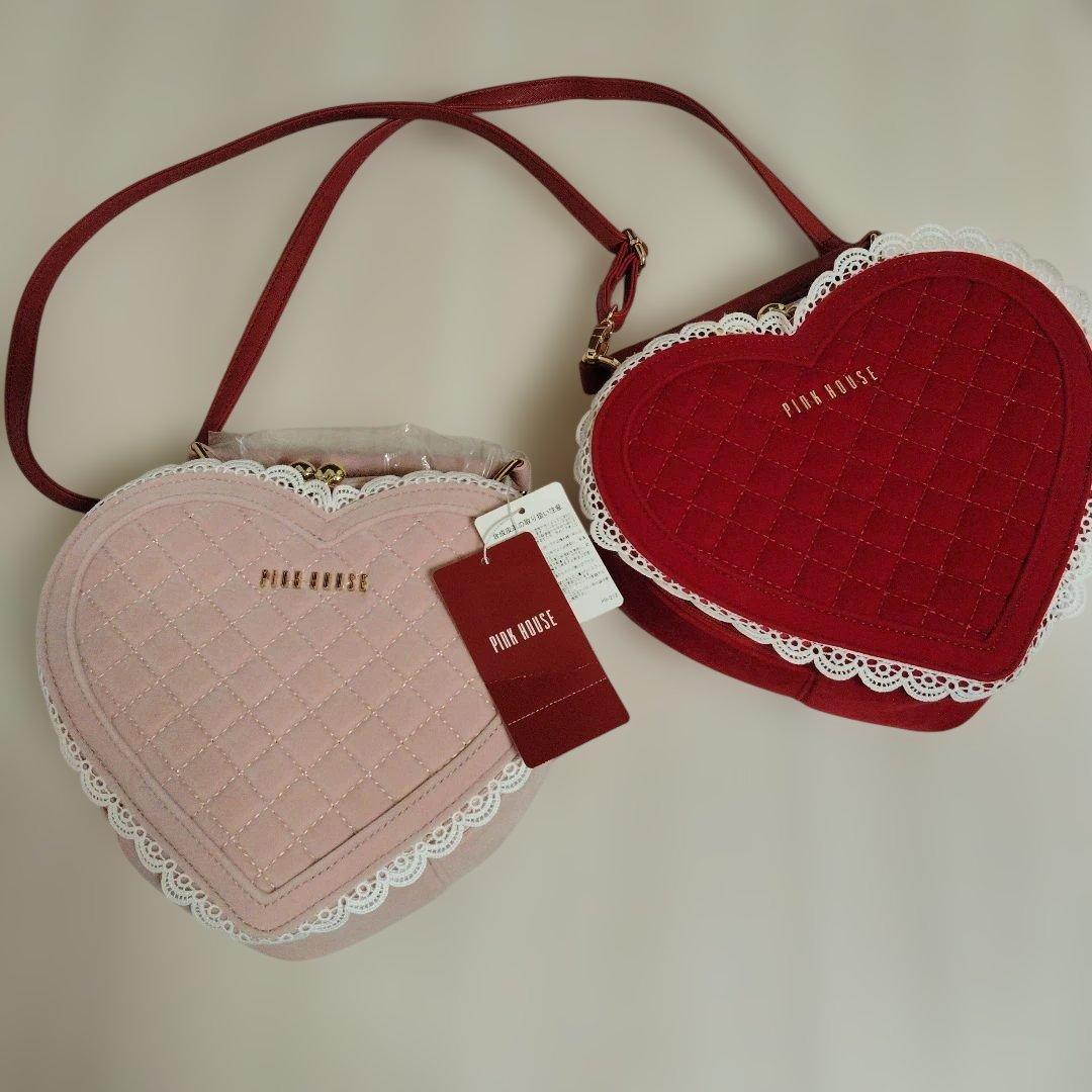 ハート型ベロアバッグ　ピンクハウス　ピンク＆レッド　2点セット