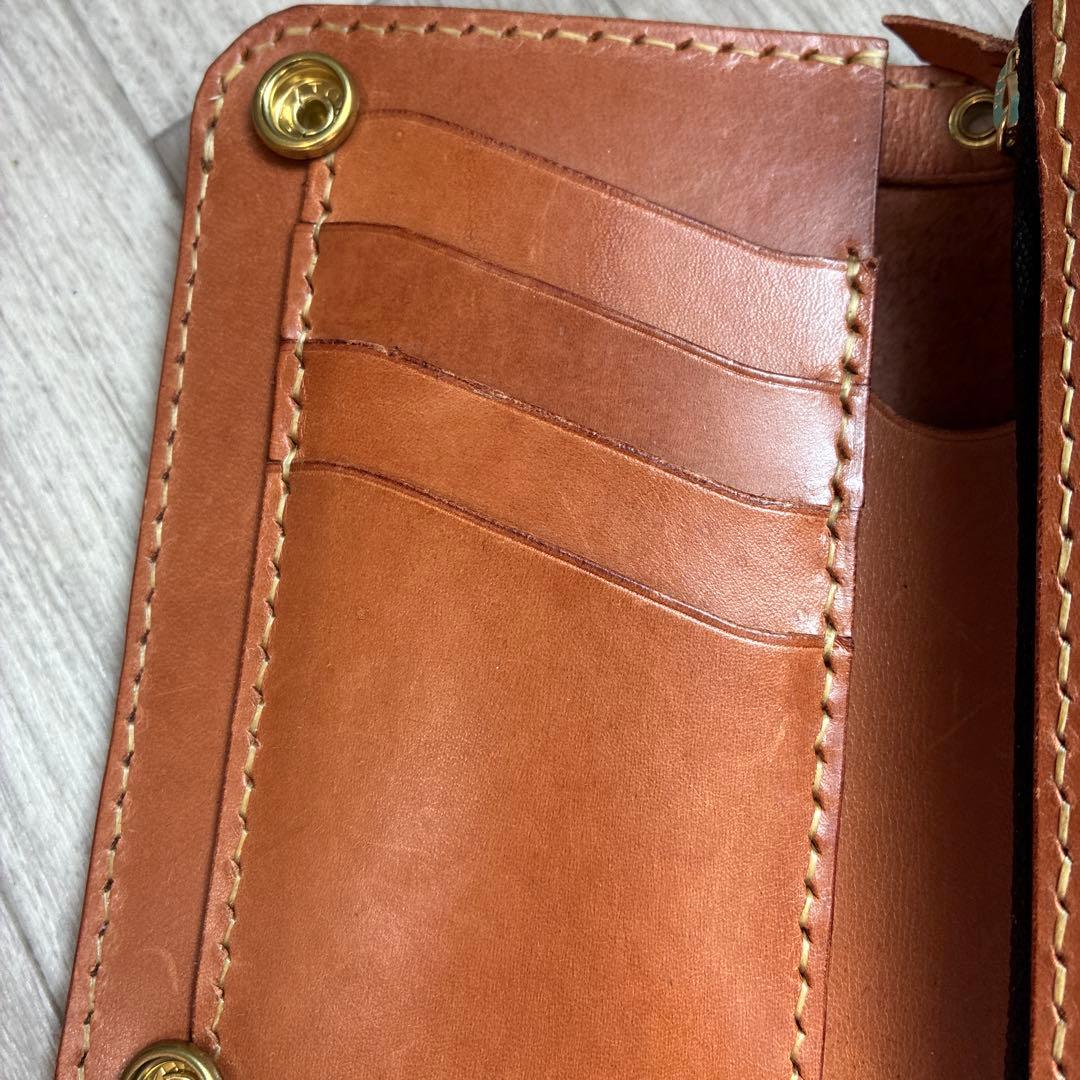 【茶芯】ブラック×ブラウン　トラッカーウォレット　ミドル　真鍮