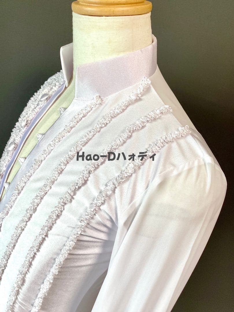 社交ダンス★新品★メンズシャツ★ラテン★立体フリル★白M★