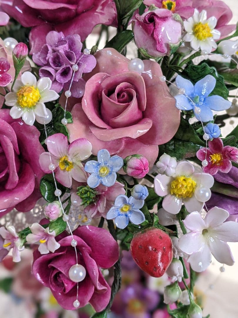 【ひろりん】クレイフラワー♡ロココ調薔薇のフラワーアレンジメント♡メルヘン